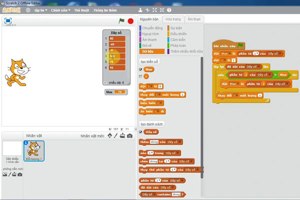 Giao diện học lập trình trên phần mềm Scratch